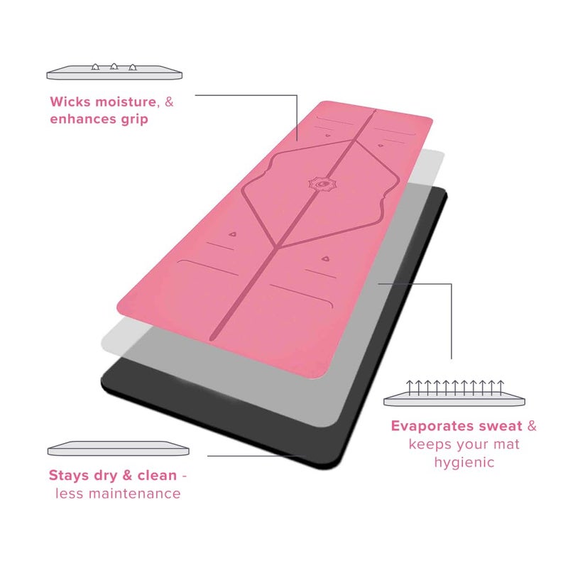 Liforme Travel Yoga Mat â€“ Free Yoga Bag included - Patented Alignment System, Warrior-like Grip, Non-slip, Eco-friendly, Ultra-lightweight, Sweat resistant, Long, Wide and Thick - Pink - Image 5